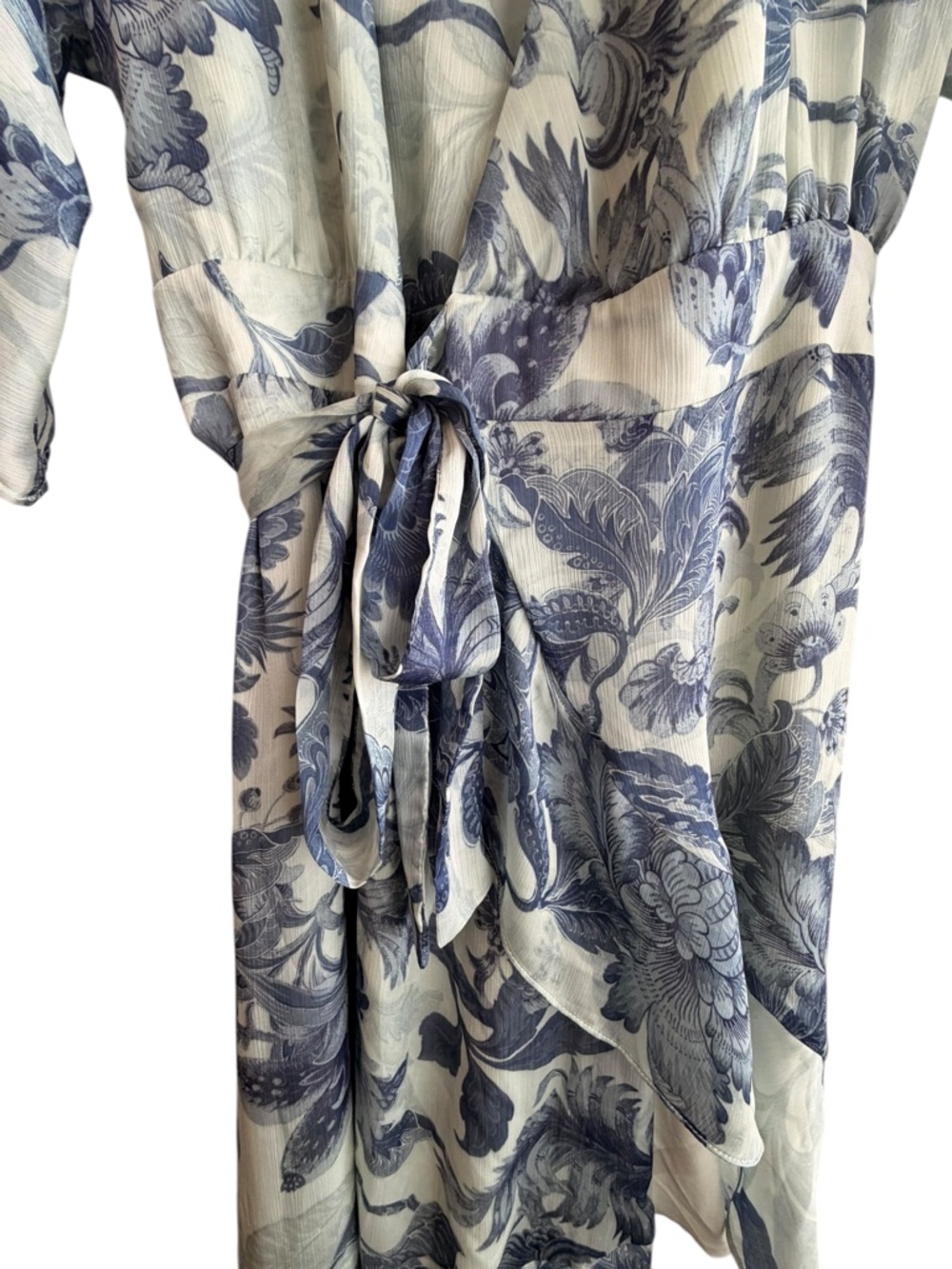 Guess Blue Floral A-line Warp Midi Dress Size Large - Picture 8 of 10